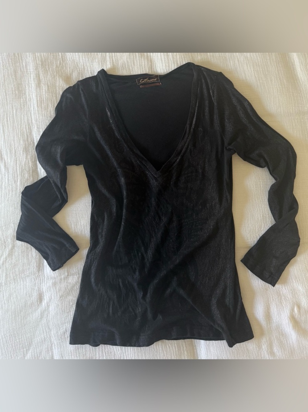 Y2K Anama Black Shimmery V-neck top Boho Whimsigoth Knit Shirt Long Sleeved